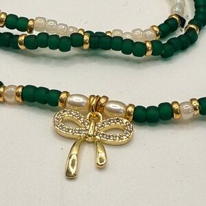 Emerald Charm Bow Bracelet Set
